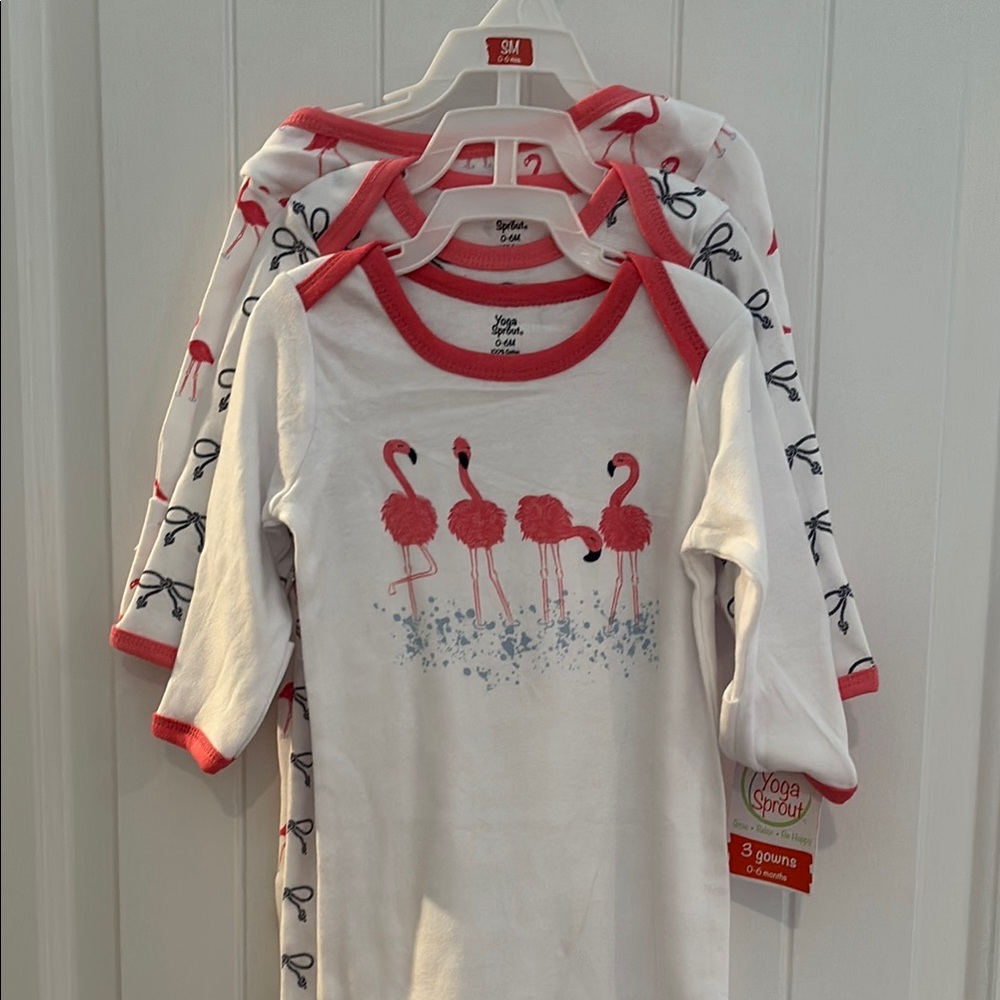 NEW! Yoga sprout, baby girl, Flamingo Baby Gown Set, 6mo